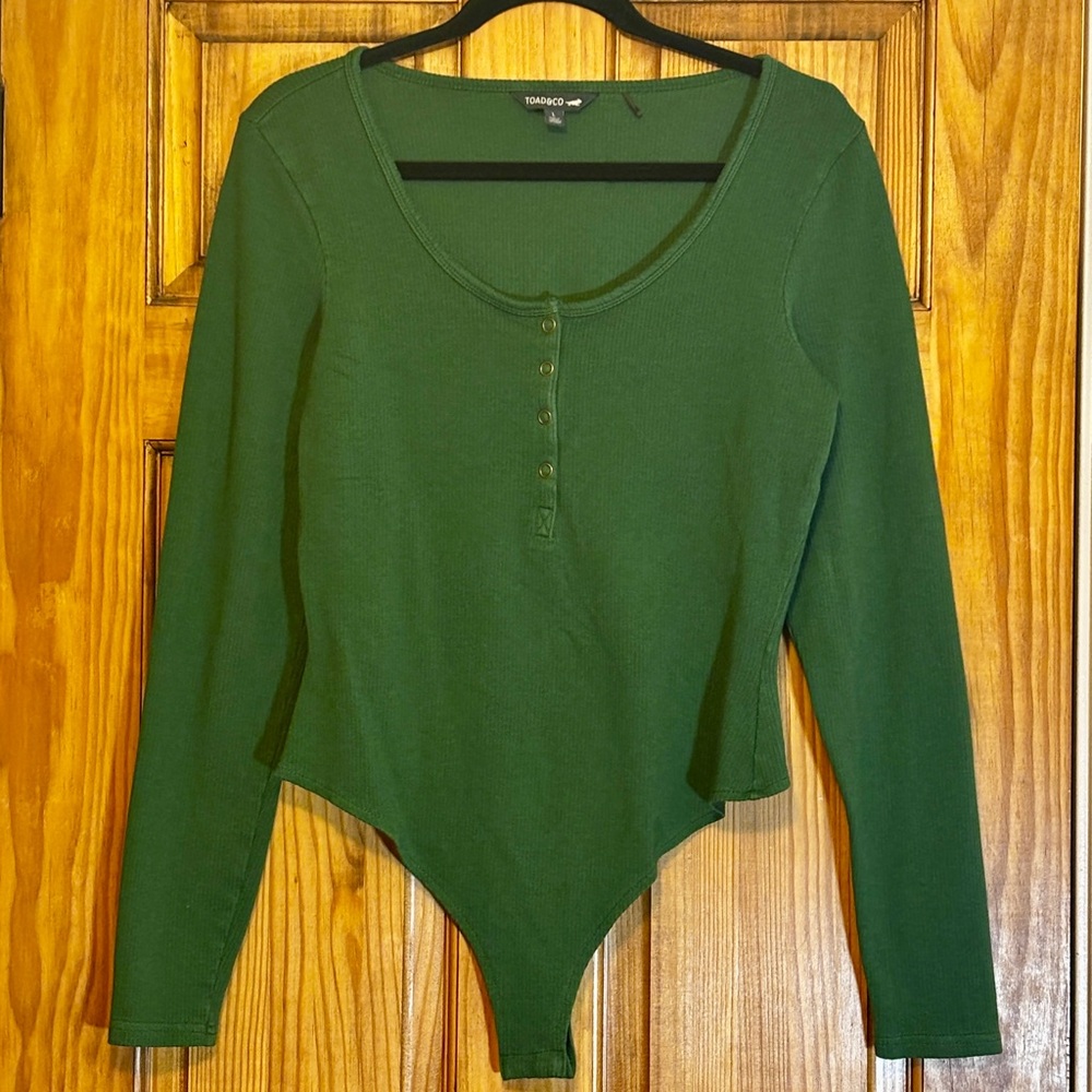 Toad&Co Ponderosa Long Sleeve Henley Bodysuit Green Women's Size L